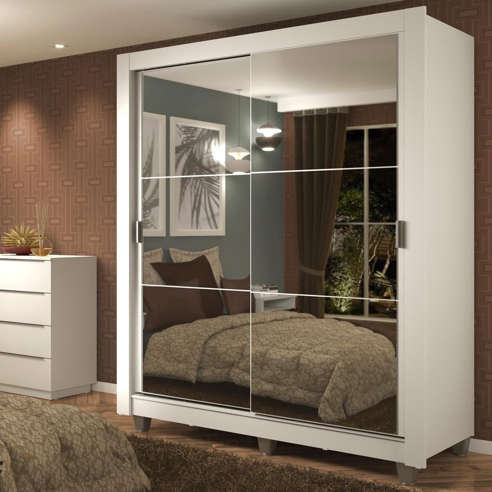Guarda-Roupa Solteiro Madesa Dallas Plus 2 Portas de Correr de Espelho 4 Gavetas com Pés - Branco em Oferta na Shopee