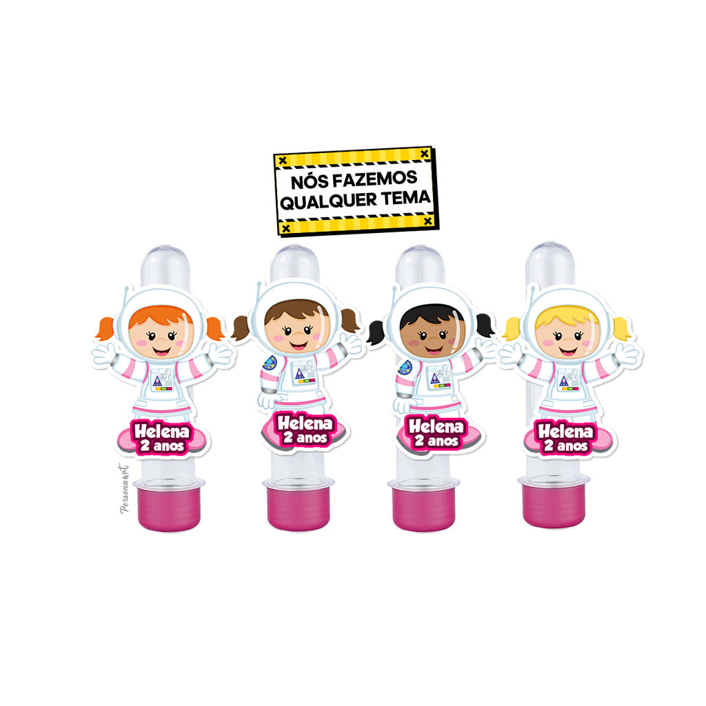 15 Apliques 3d para Tubete 13cm Aplique Tag Topper Personalizados Astronauta Menina