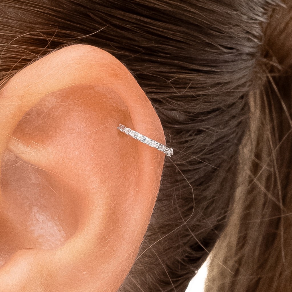 Piercing Argola Cravejada Prata 925 Nariz  Orelha 10mm