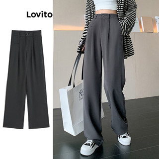Lovito Casual Calça Feminina Lisa Drapeada Básica com Bolso Falso LNA26004 (Café/Cinza/Preto) em Oferta na Shopee