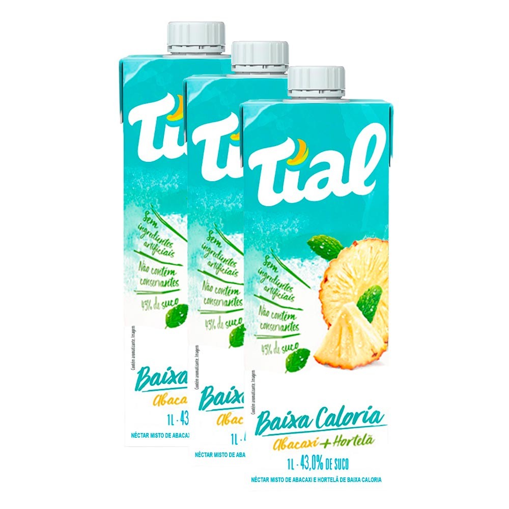 Kit 3 Suco Tial Néctar Misto Abacaxi e Hortelã de Baixa Caloria 1 Litro - Food & Beverages