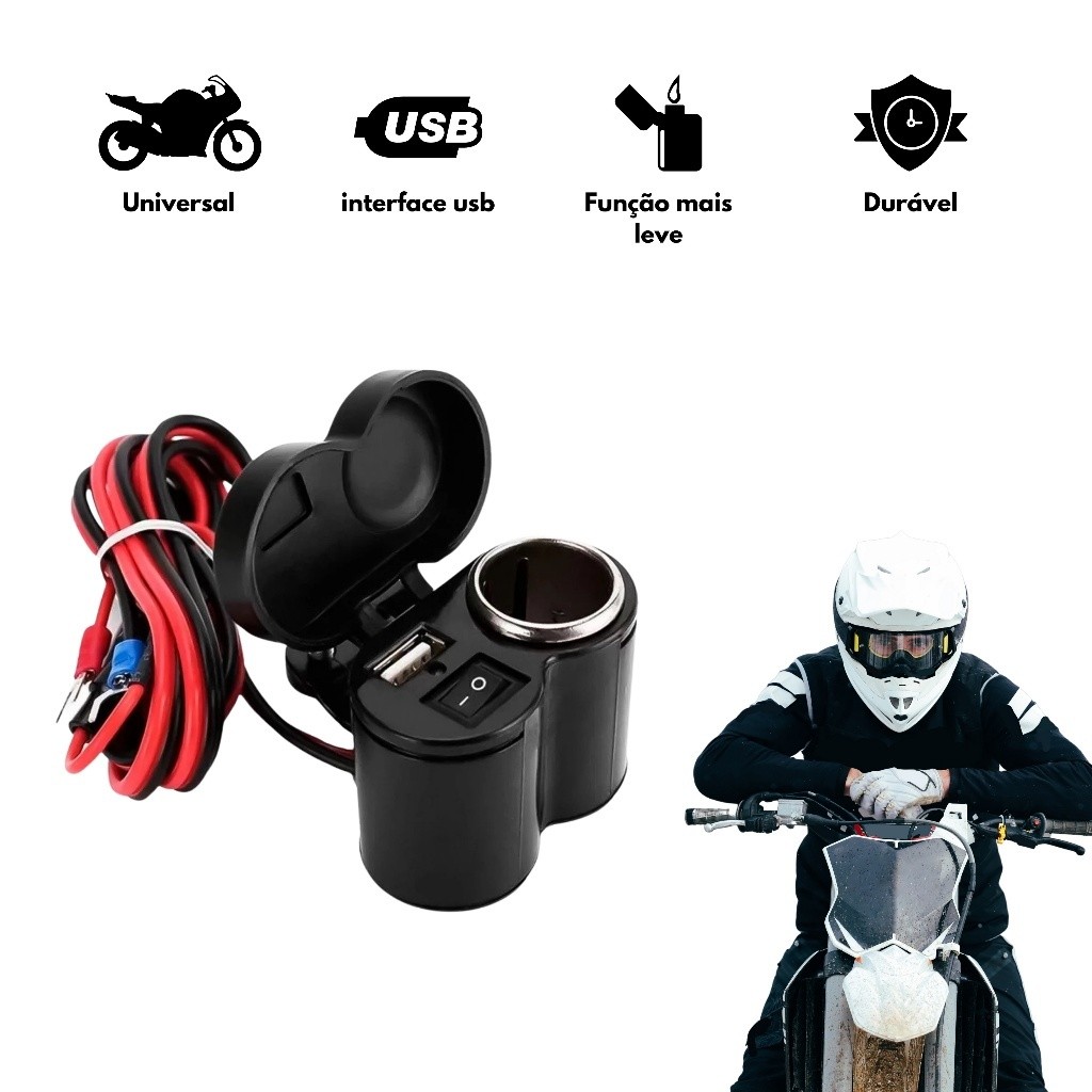 Tomada para Moto USB 12V Acendedor Motocicleta Carregado em Oferta na Shopee