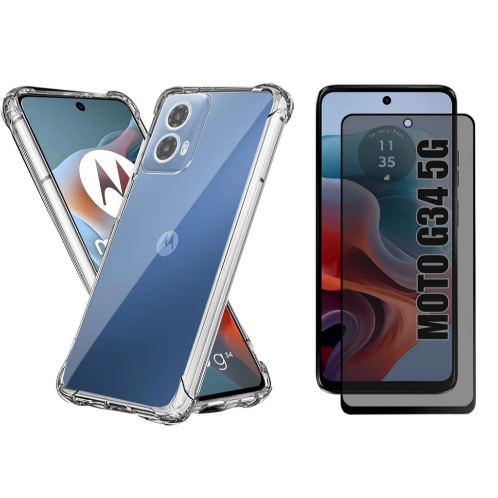 Capa Case Capinha Anti Impacto Compatível Com Motorola Moto G34 + Película 3D Pr