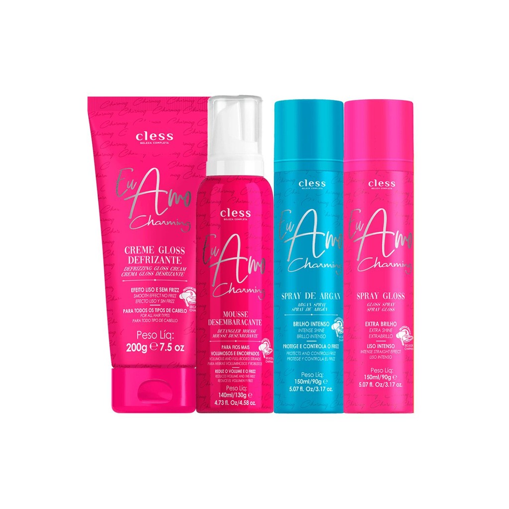 Kit Mousse Desem + Creme Defrizante + Spray Gloss+ Spray Argan em Oferta na Shopee