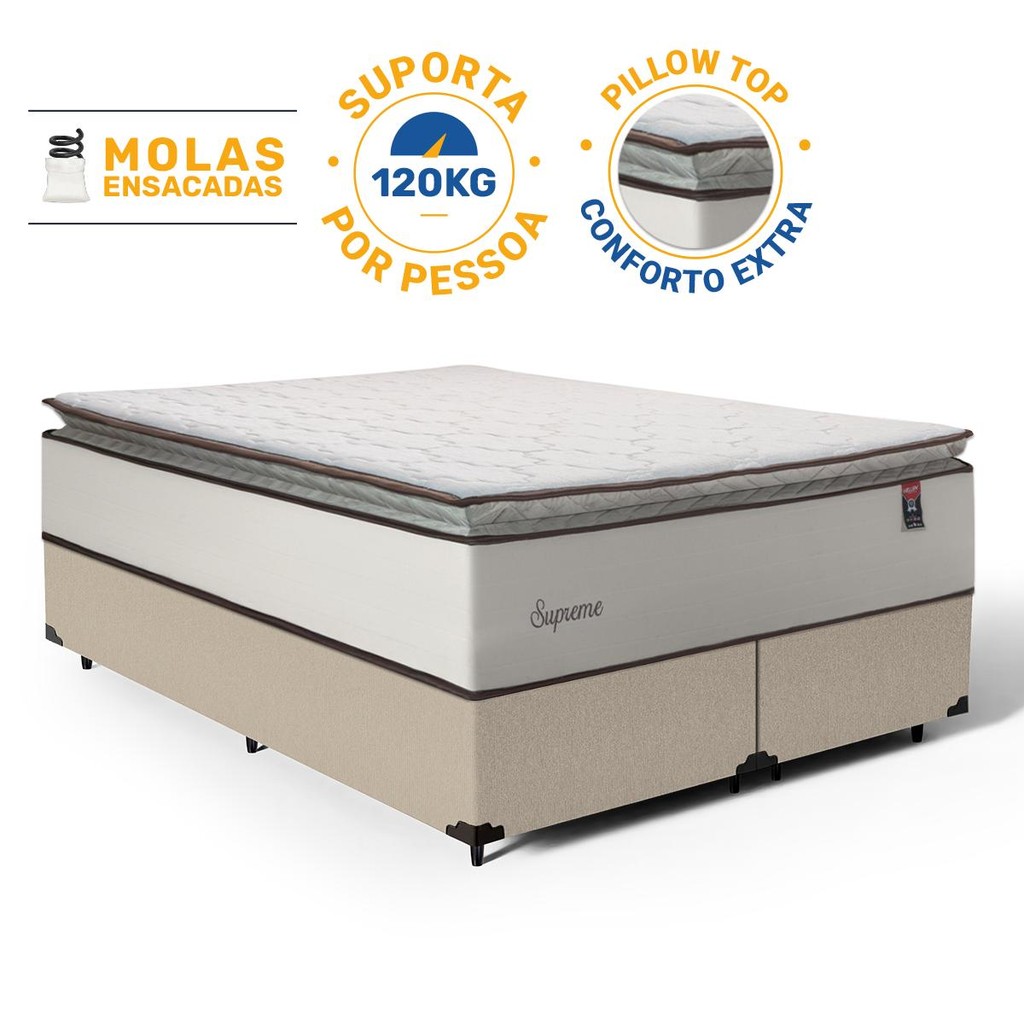 Cama Box com Colchão de Molas Ensacadas Pillow Top Supreme Lux Queen 158cm em Oferta na Shopee