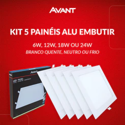 Kit 5 Painel Led Alumínio Quadrado Embutir 6w 12w 18w 24w Luz Branco Quente/Neutro/Frio Bivolt 110v/220v Branco - Avant