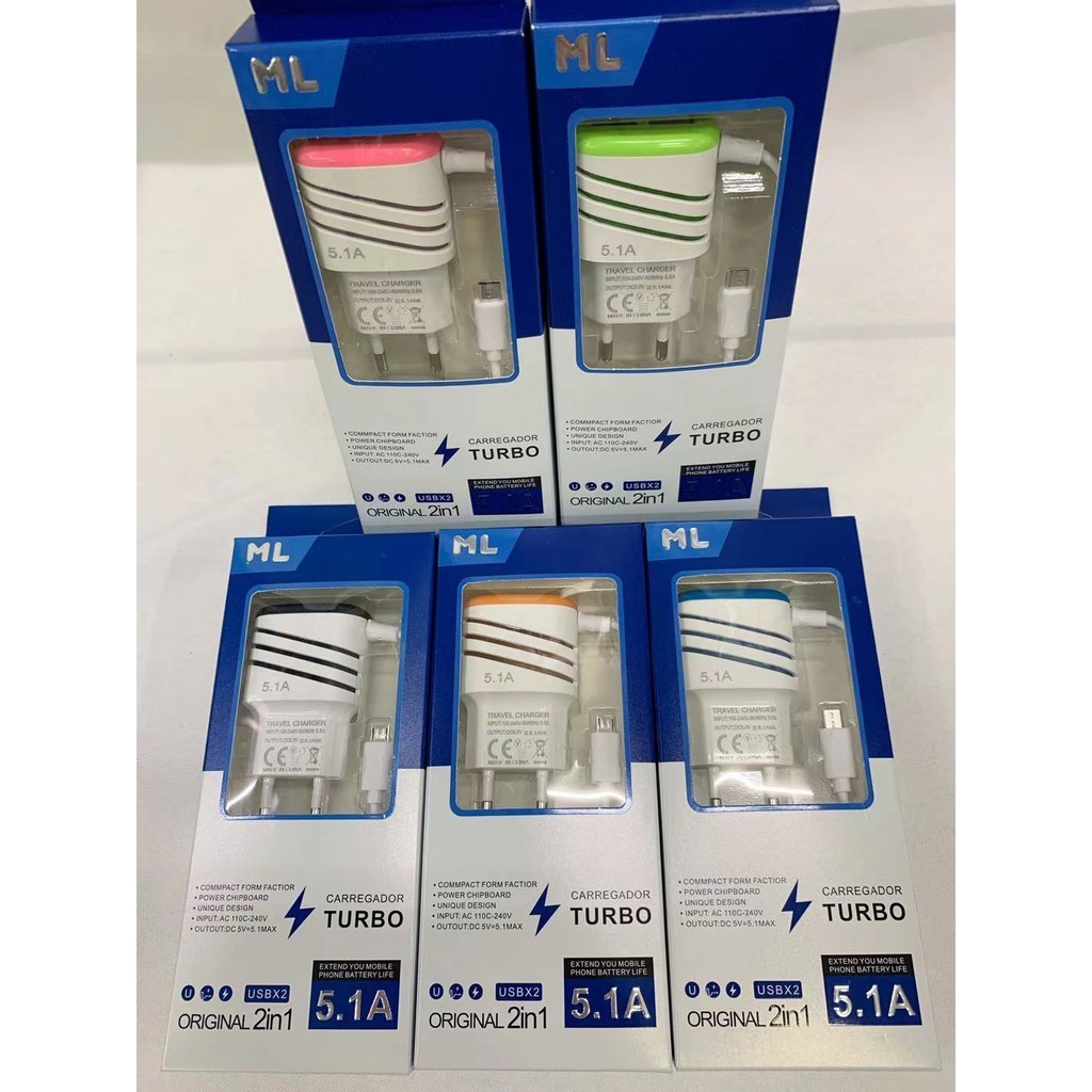 KIT COM 10 PECA CARREGADOR CELULAR 5.1A V8 MICRO USB TOP-2087m