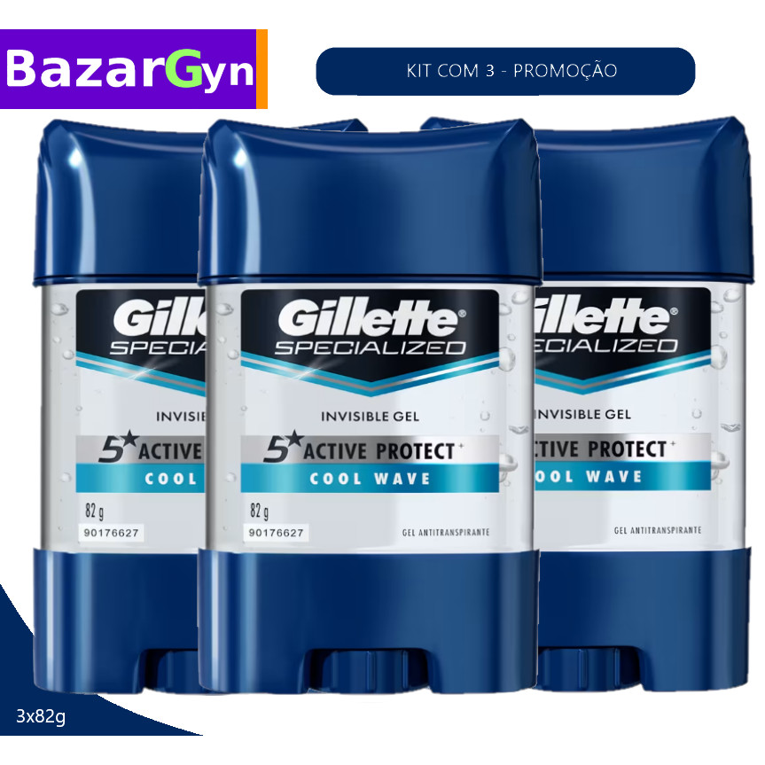 Kit 3 Desodorante Antitranspirante Gillette 82g Specialized Antibacterial Gel