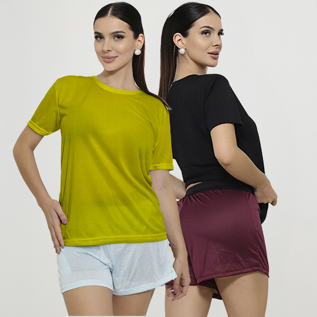 Kit 2 Camisas Academia Feminina Básica Dry Fit Tradicional