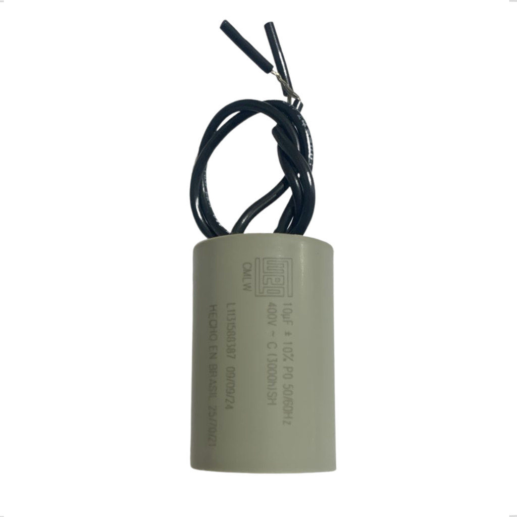 Capacitor Permanente 10uf 400v 50/60Hz Fio Lavadora Maquina Lavar Tanquinho Portão Eletrônico WEG