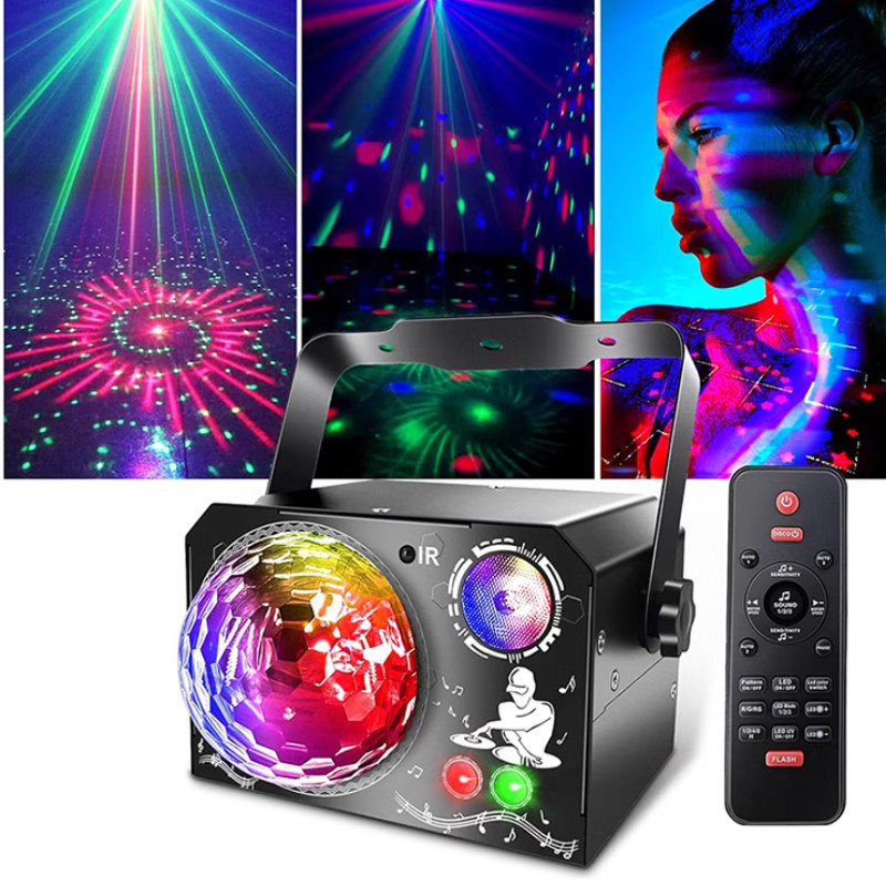 Canhão de festa com globo giratório com 2 Leiser flexe completo- Efeito de padrão a laser com LED de cristal bola mágica