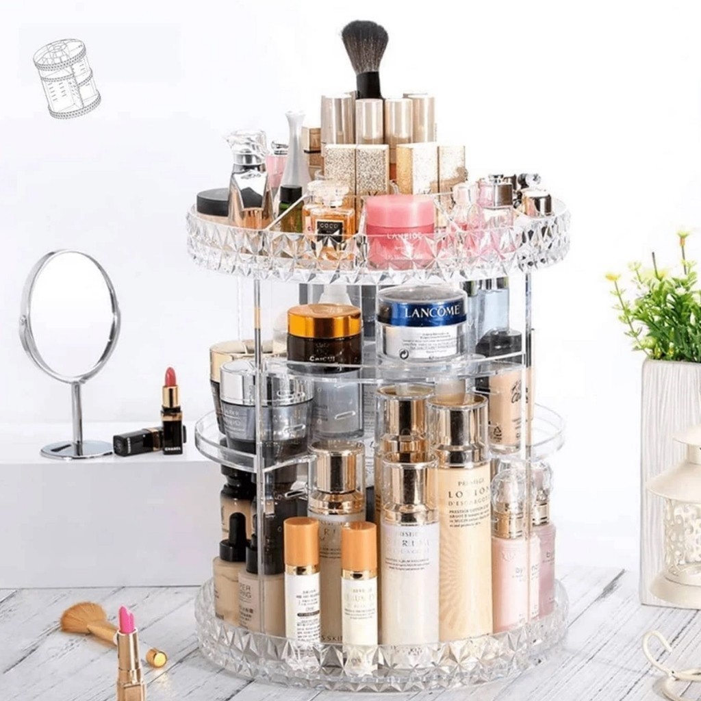 Organizador de Maquiagem e Cosméticos Acrílico Giratório 360º