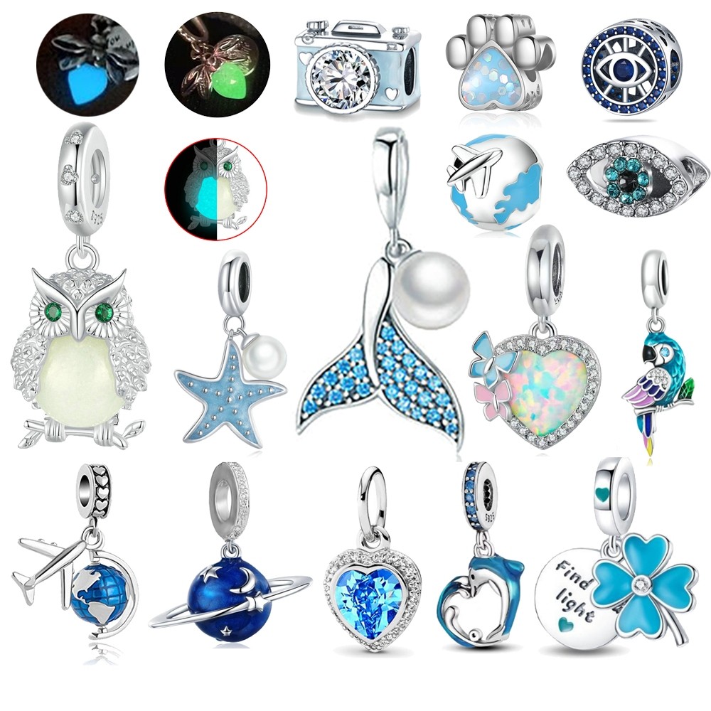 Pingente de prata 925 Pingente de pirilampo azul Jóias para pulseira DIY