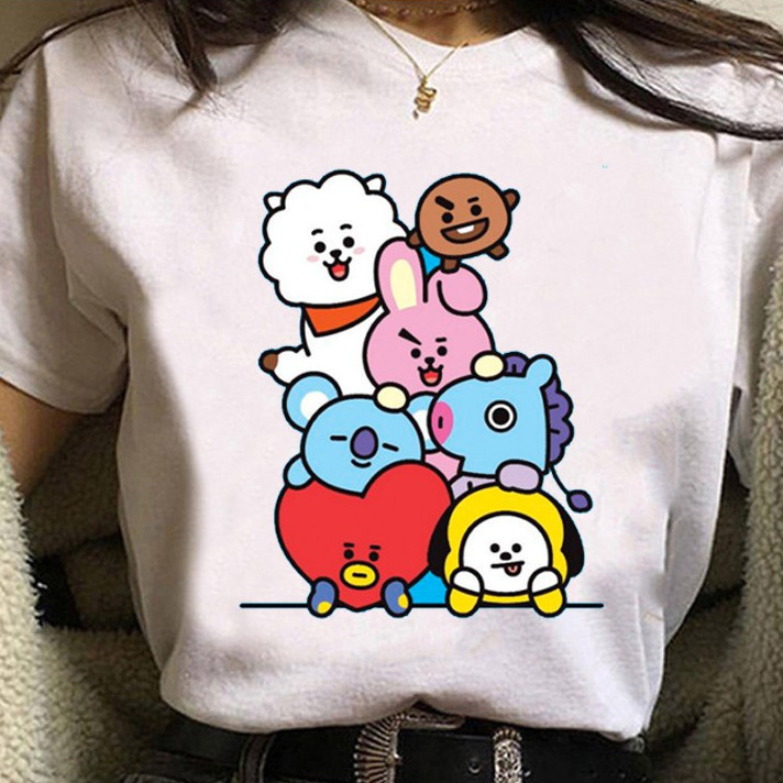 Camiseta Feminina Masculina BT21 BTS Tata Chimmy Cooky RJ Algodao Camisa Algodão Casual em Oferta na Shopee
