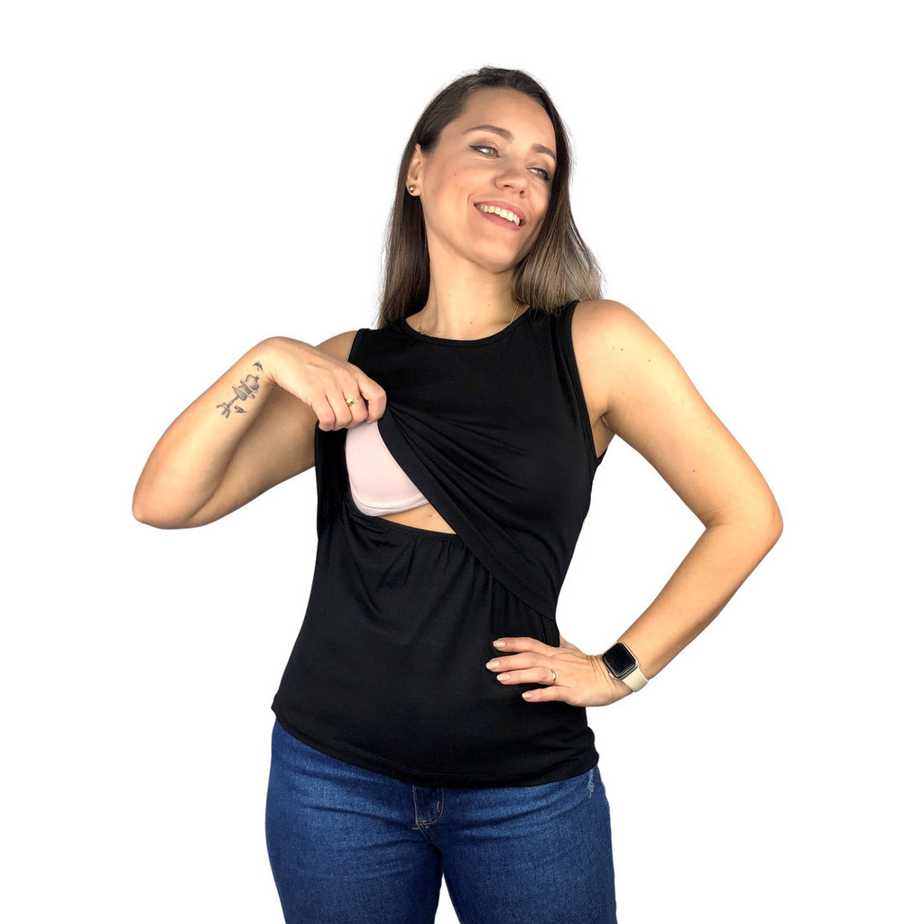 Blusa Amamentação Cores Premium Camiseta Regata T-shirt Gestante Grávida Maternidade Amamentar em Oferta na Shopee