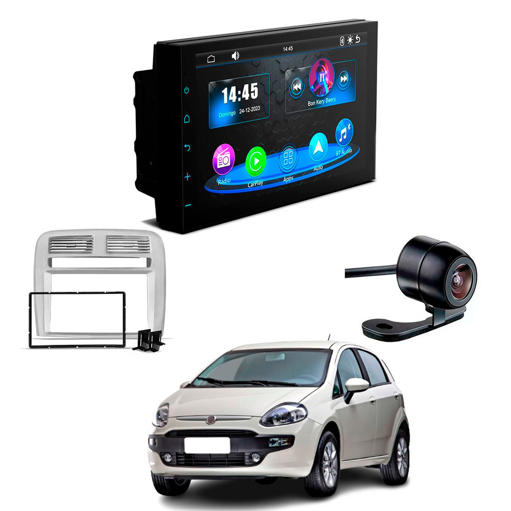 Central Multimídia CarPlay Android Auto 2 Din Faaftech 7" + Câmera Ré + Moldura Punto 2008 à 2012