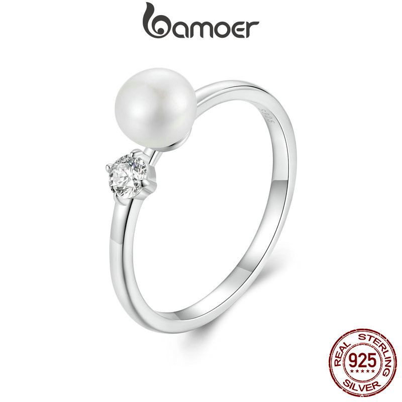 Bamoer 925 Sterling Sliver Ring Mossanite Pérolas Naturais Design 0.1ct Luxuosas Jóias De Moda Presentes Para Mulheres em Oferta na Shopee