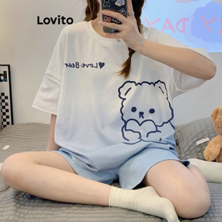 Lovito Casual Conjunto de Pijama Feminino com Estampa de Desenho LNA24137 (Azul)