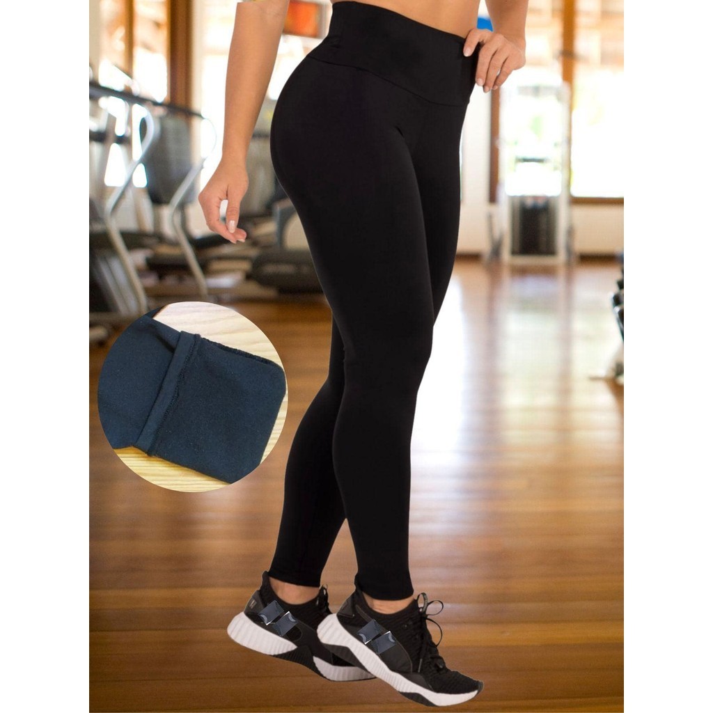 Calça Legging Preta Modeladora de Academia Flanelada Cintura alta Zero transparência Conforto e Estilo em único produto
