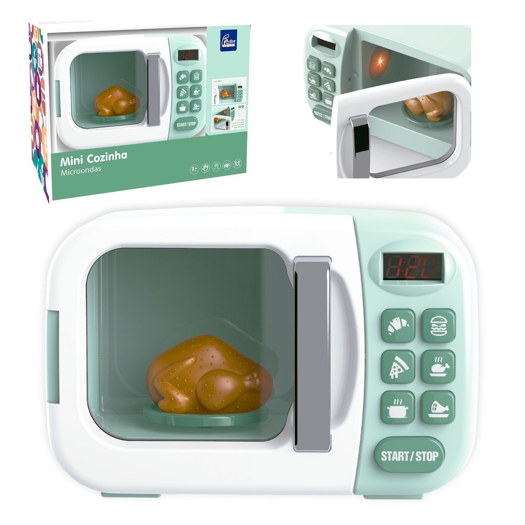 Brinquedo Infantil Microondas Mini Cozinha com Luz e Som Interativo Faz de Conta - Fenix Brinquedos LKC-991 - Mom & Baby