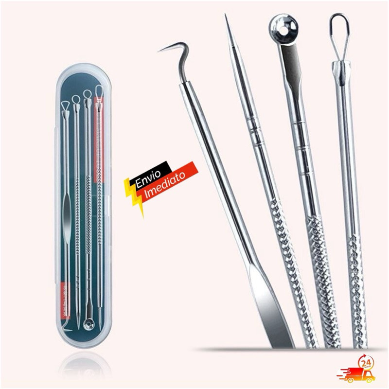 Kit Extrator De Cravo Espinha Acne Profissional Inox Limpeza de Pele