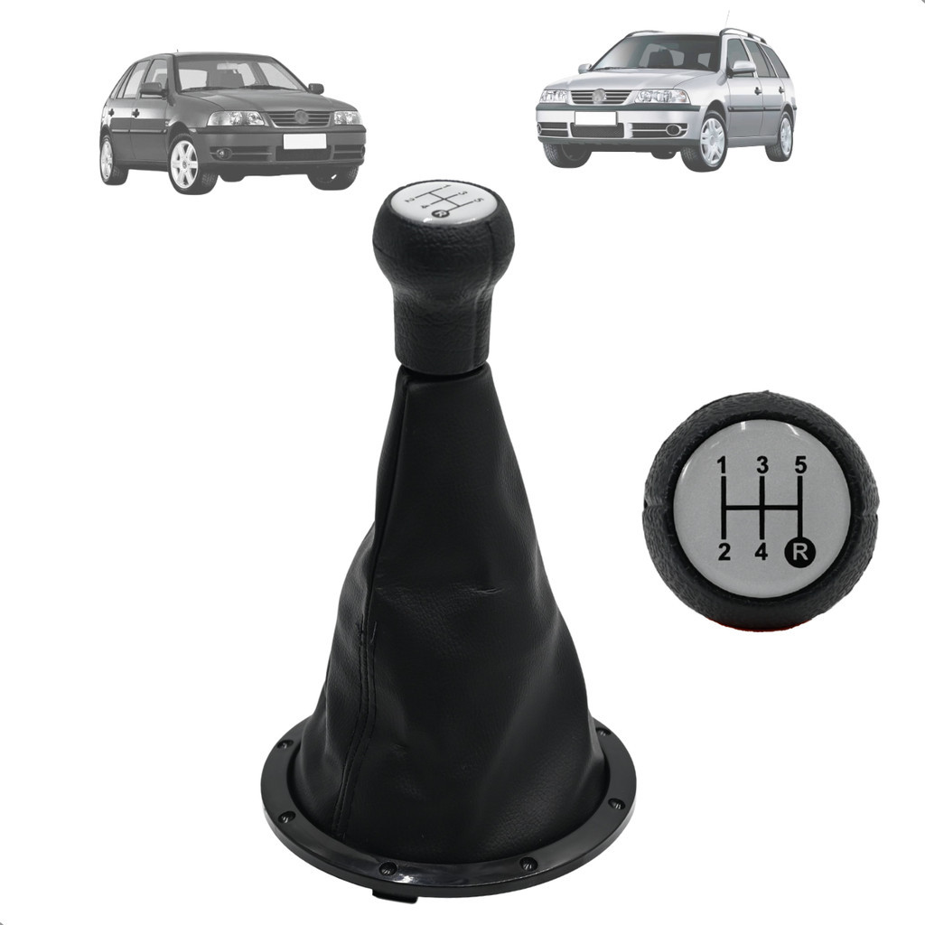 Kit Coifa Cambio Manopla Gol Saveiro Parati G3 Preta Courvin com Base e Bola Preta Lente Prata