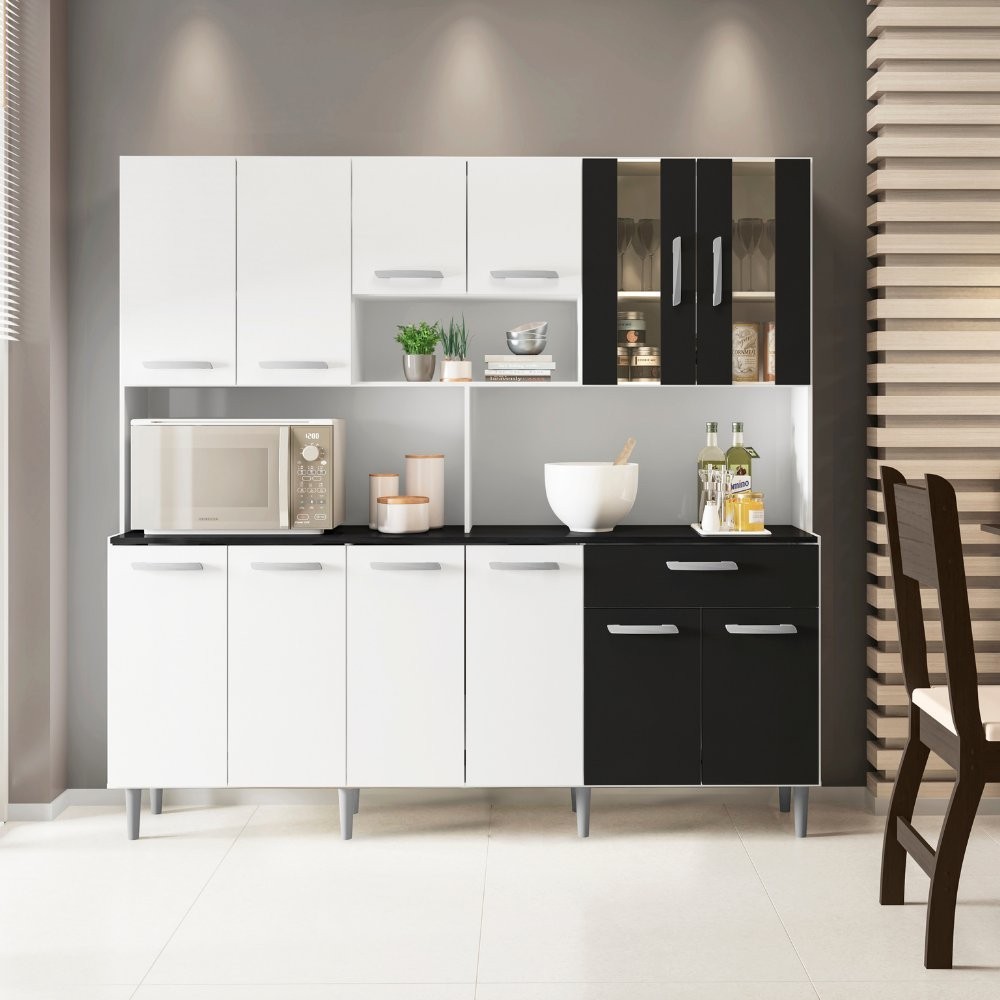 Armário de Cozinha 12 Portas 1 Gaveta Clara Yescasa Branco/Preto em Oferta na Shopee