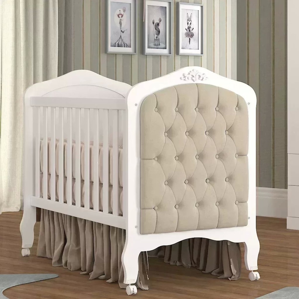 Berço Mini Cama com Capitonê Alegria Espresso Móveis Branco em Oferta na Shopee