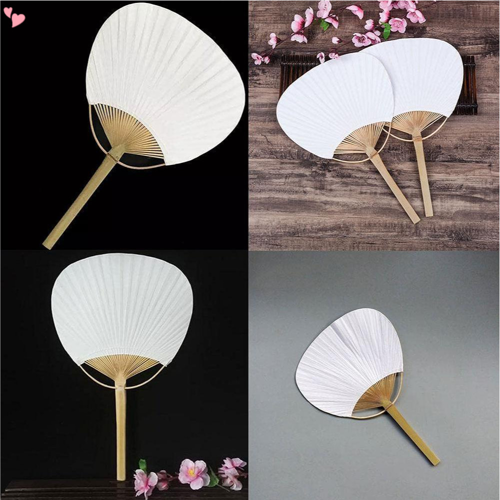Pinturas Em Branco Com Cabo De Bambu Caligrafia Ventilador De Grupo Verão Mão