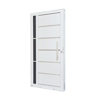 Porta de Aço Lambri 215x100cm com Friso e Puxador Inox Vidro Lateral Fumê Batente 12cm Qualitysol Ra em Oferta na Shopee