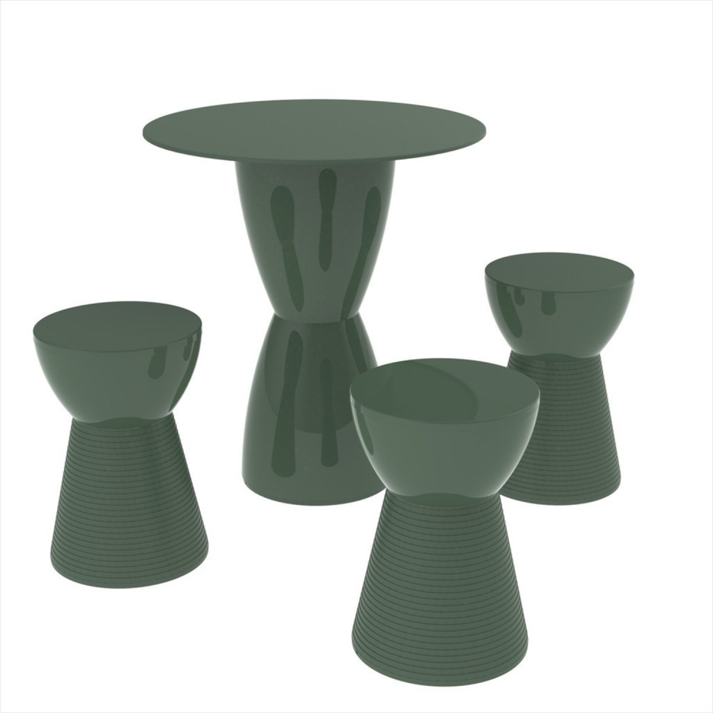 Conjunto Mesa Redonda 60x82cm 3 Banquetas Fit Grifit Verde Alecrim em Oferta na Shopee