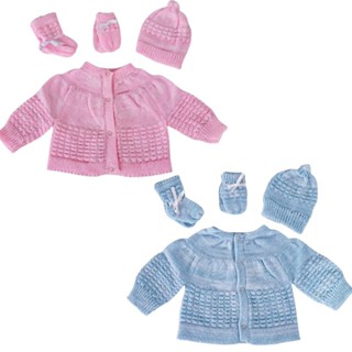 Casaco Casaquinho Bebê Rescém Nascido Kit Meias Luvas Touca Antialérgico Lã Tricô em Oferta na Shopee