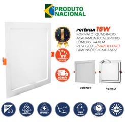 Painel Plafon Quadrado 18w 22X22 Cm Embutir Luminaria De Teto Palide