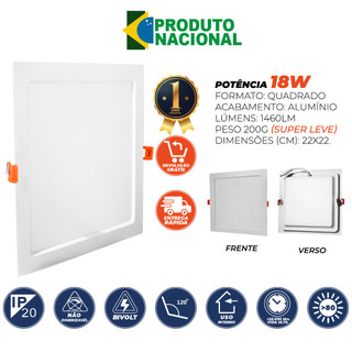 Painel Plafon Quadrado 18w 22X22 Cm Embutir Luminaria De Teto Palide