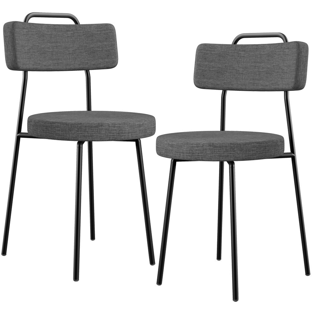 Kit 02 Cadeiras Decorativas Estofada Sala De Jantar Barcelona L02 Linho Cinza Escuro - Lyam Decor