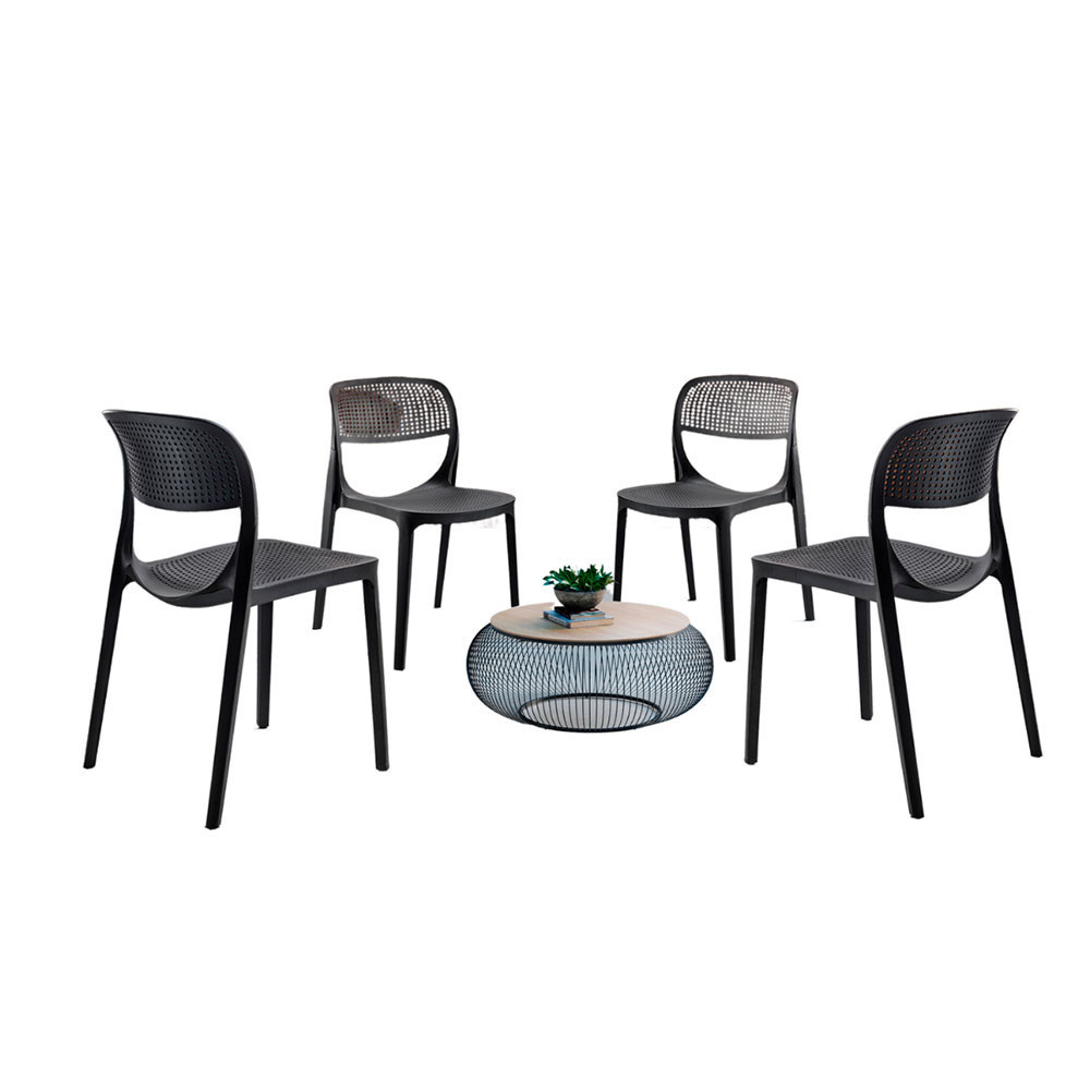 Conjunto com 4 Cadeiras Zoe Preta em Polipropileno Resistente Jardim Gourmet Jantar Escritorio Quarto Moderna Mobília