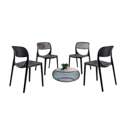 Conjunto com 4 Cadeiras Zoe Preta em Polipropileno Resistente Jardim Gourmet Jantar Escritorio Quarto Moderna Mobília