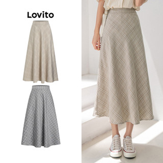 Lovito Casual Saia Evasê Feminina com Estampa Xadrez L64AD079 (Damasco)