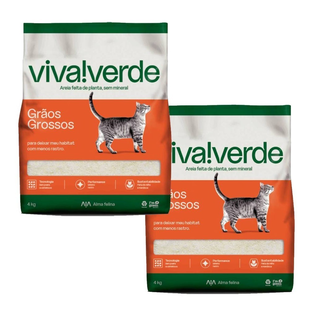 Kit Duas Areias Higiênicas Para Gatos Viva Verde Grãos Grossos. em Oferta na Shopee