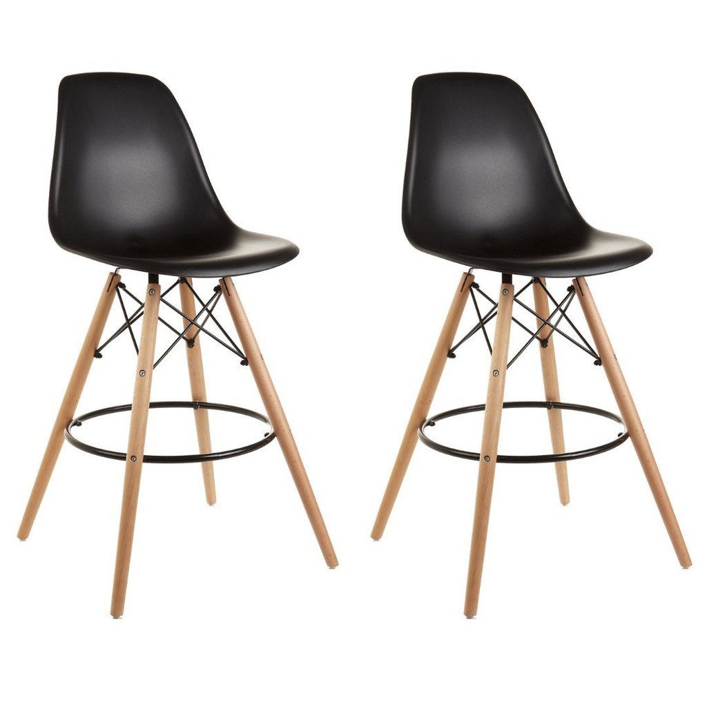 Imagem Kit 2 Banquetas Alta Eiffel Eames Base Madeira Cozinha Bar