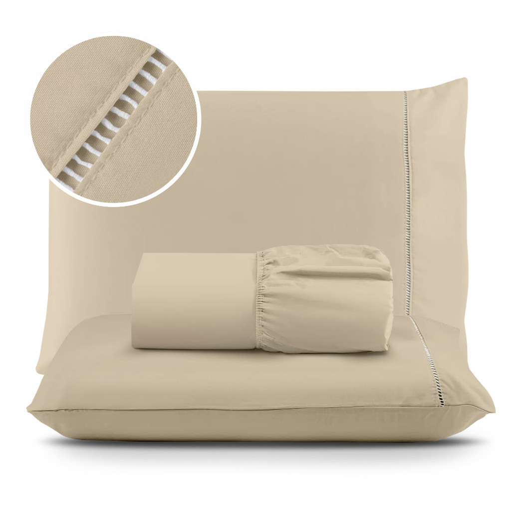 Jogo de Lençol Cama King 03 Peças 400 Fios Micropercal Ponto Palito