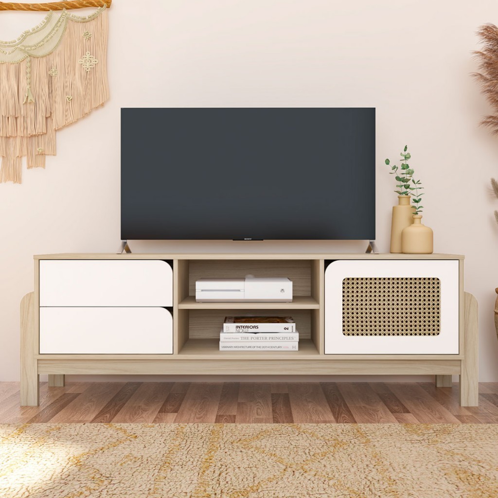 Rack para TV Até 65 Polegadas Trend 1 Porta 2 Gavetas Naturale/Branco - Artely - Home & Living