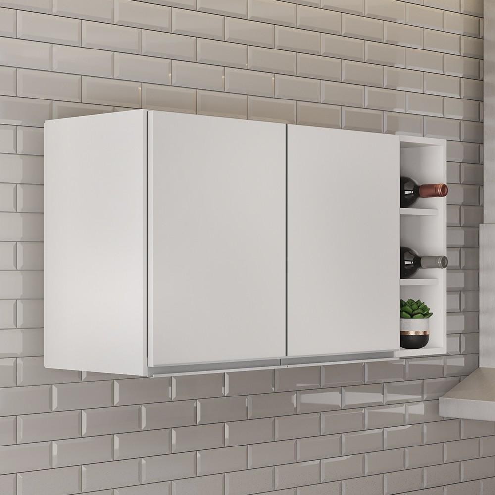 Armário de Cozinha Aéreo Califórnia 80cm e Nicho Garrafeiro 20cm Riad Branco - Lumil - Home & Living