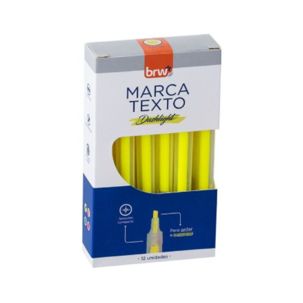 Caixa Marca Texto Fluorescente Amarelo 12 UNIDADES BRW