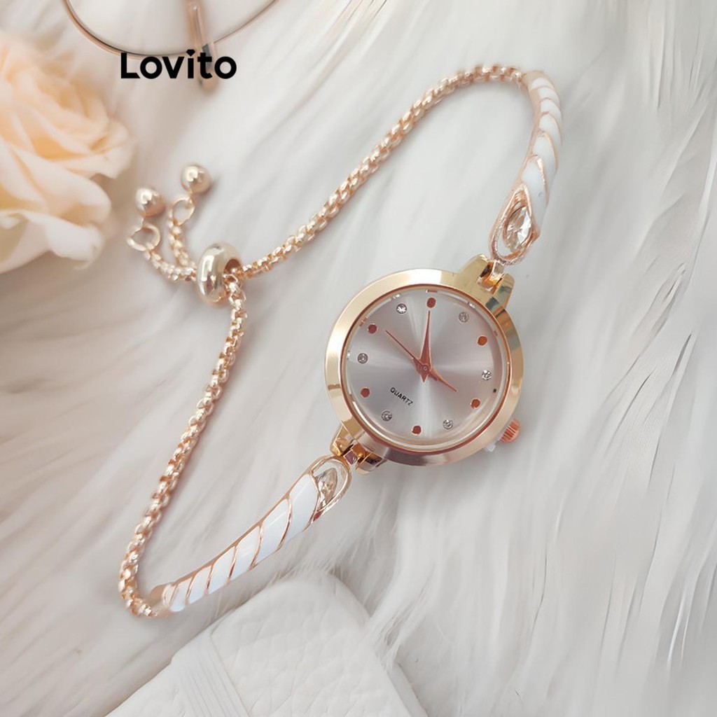 Lovito Elegante relógio de quartzo à prova d'água com strass liso e esmalte para mulheres LFA30366 - Watches