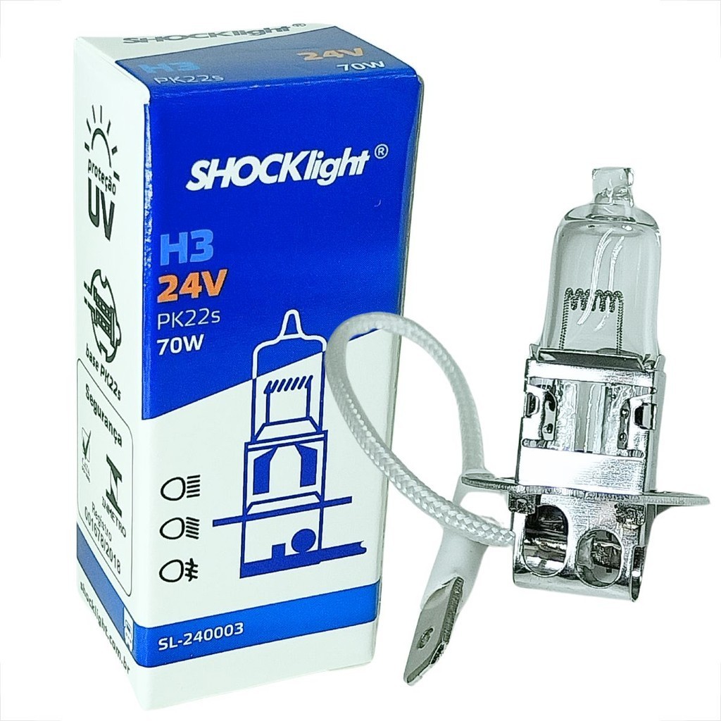 LÂMPADA H3 HALOGENA 24V 70W PK22S STANDART ONIBUS CAMINHAO 24 VOLTS FAROL AUTOMOTIVO ALTO E BAIXO
