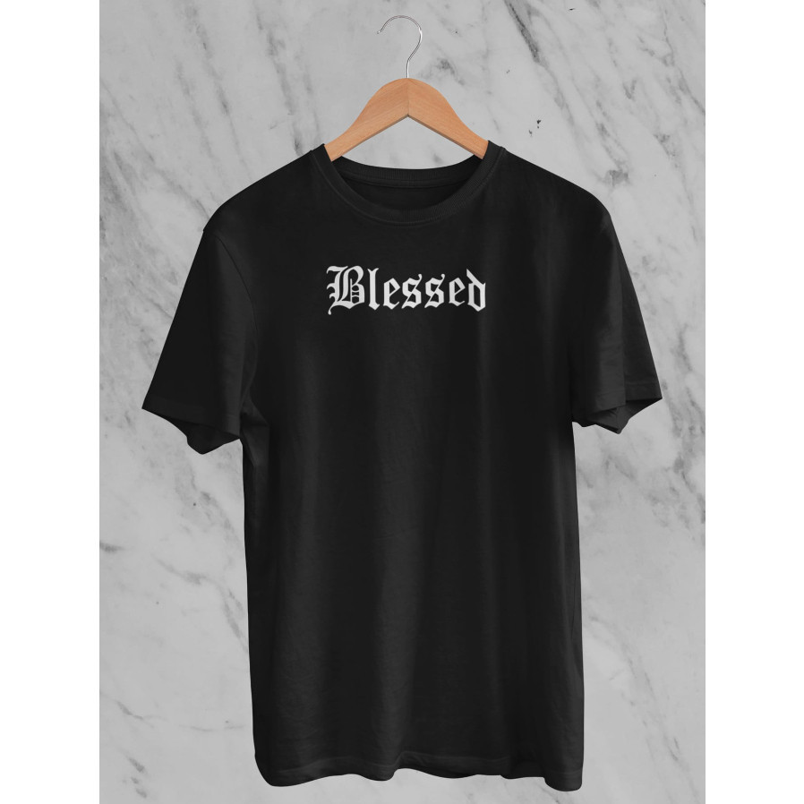 Camiseta Blessed Estampa Grafica Frente Abençoado(a) Religion Deus Happy Street Life Manga Curta Long Line  Exclusiva
