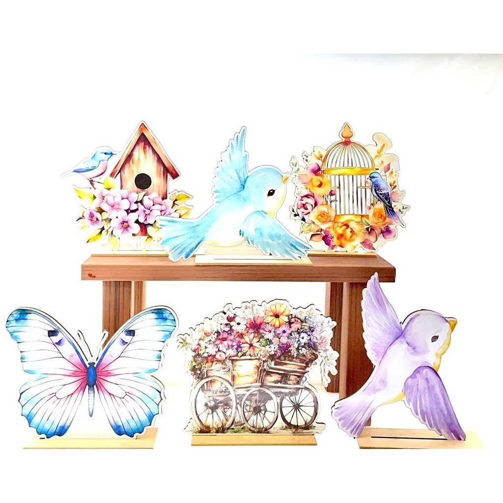 Display de Mesa Kit 6 Peças Para Festa Jardim Aquarela MDF em Oferta na Shopee