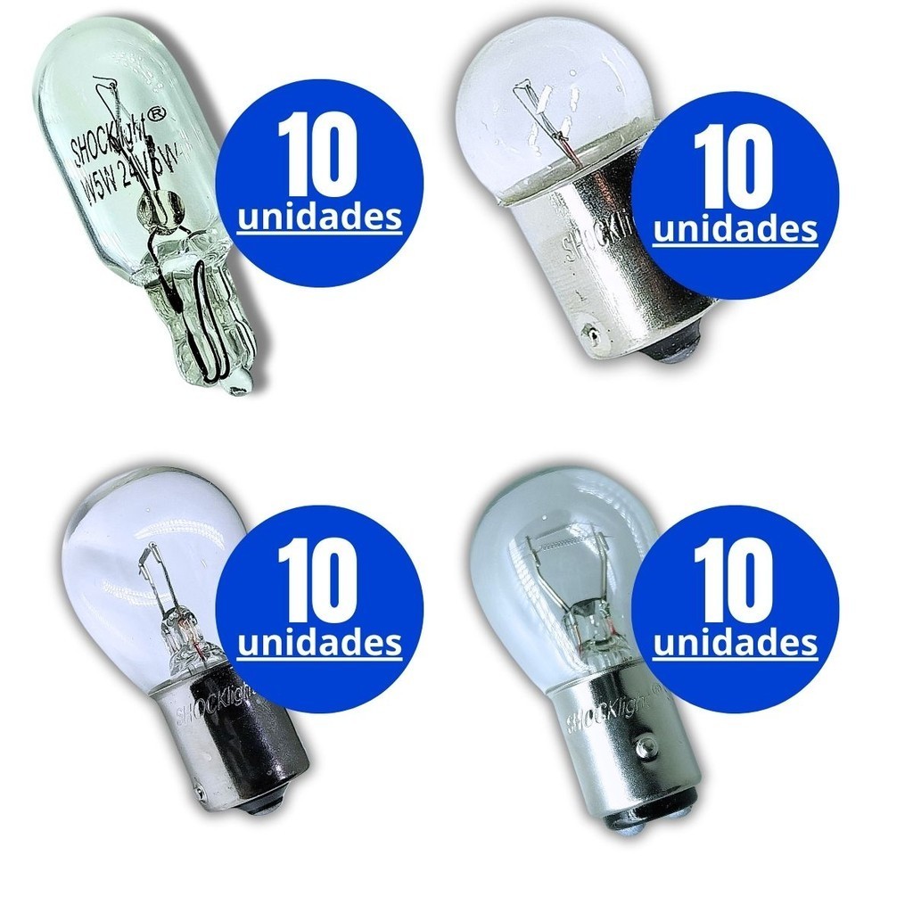 Kit 10 Lampadas Veiculos Pesados Halogena 24v Standart Onibus Caminhao Luz Branca Farol Alto Baixo