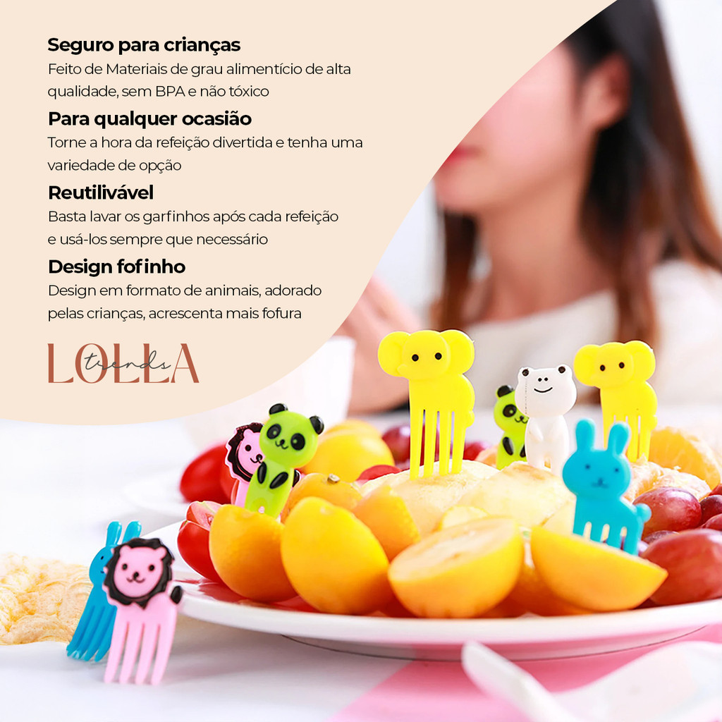 Kit 10 Garfos de Petisco em forma de animal Para Frutas Palitinho Cores garfos de plástico para lanches 10 garfos — imagem 2 de 2